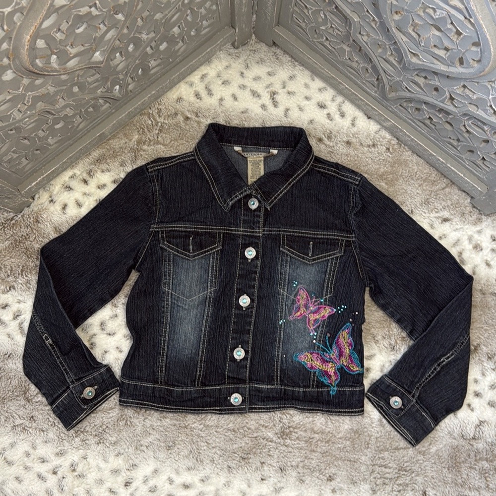 Arizona jean jacket girls size 7 embroidered butterfly rhinestones girlhoodcore